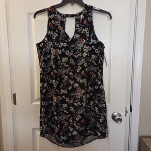 Old Navy sz M slvless v-neck black floral shift dress NWT casual summer garden